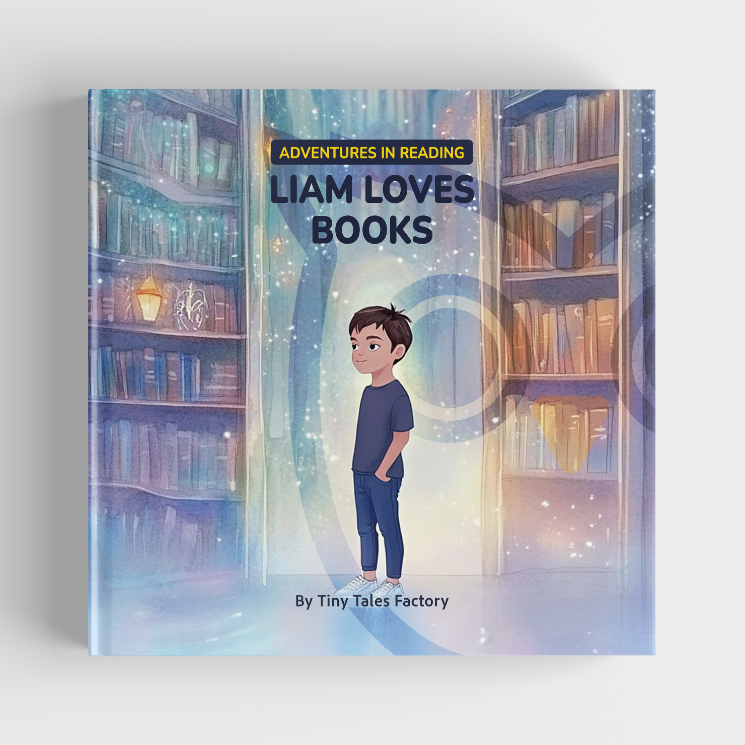 Adventure storybook 'Adventures in Reading - Liam Loves Books' showing a boy in a magical library