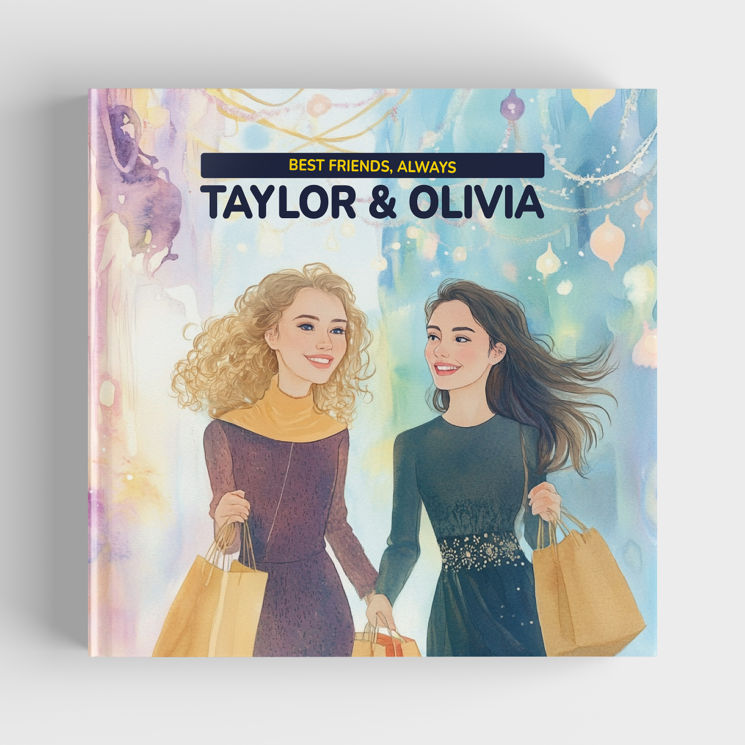 Friendship storybook 'Best Friends, Always - Taylor & Olivia' showing two women shopping together