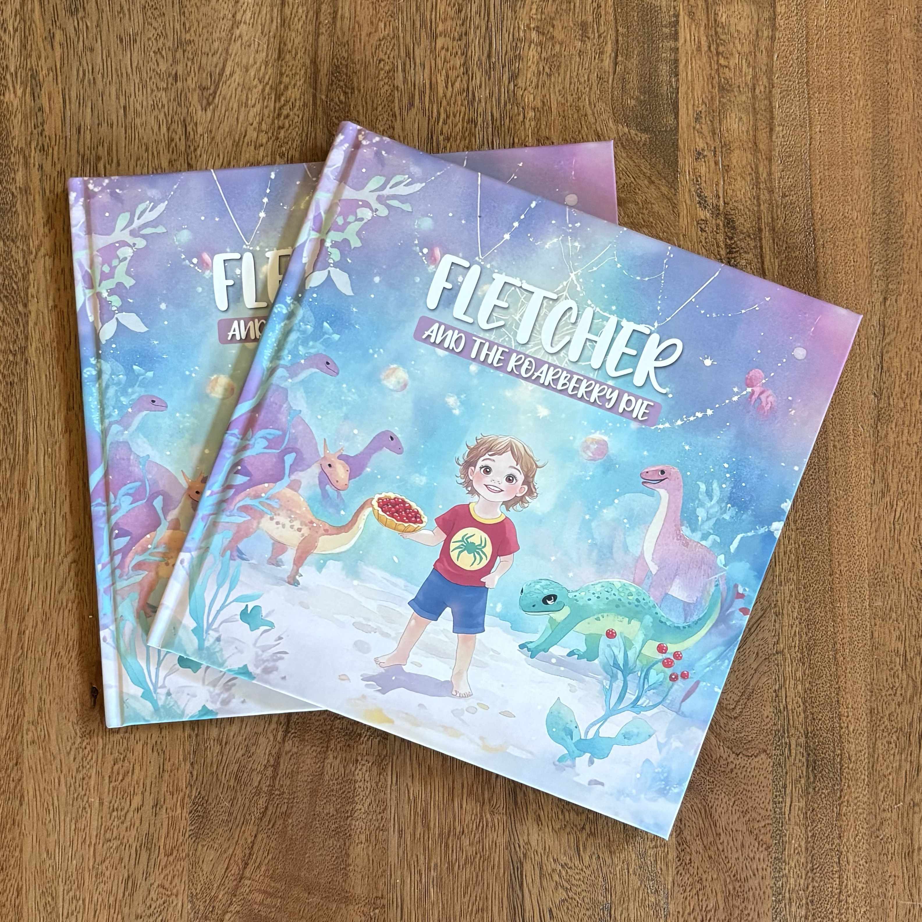 Fletcher and the Roarberry Pie - personalized storybook cover showing a young boy in a magical dinosaur adventure
